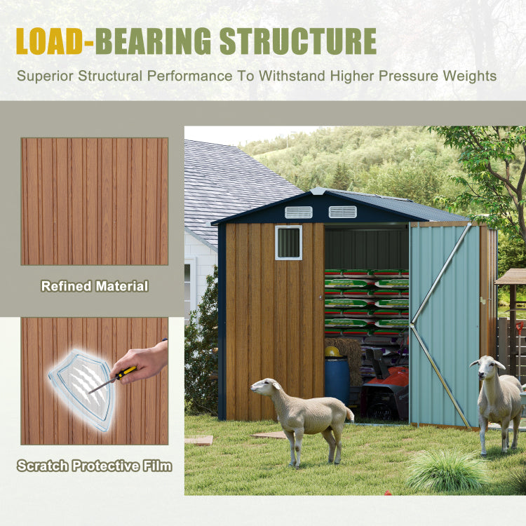 6X8Ft Outdoor Steel Storage Shed With Clear Window, Lockable Doors, Compact Metal Tool Shed For Garden, Backyard, Patio, Utility, And Bike Storage,Yellow