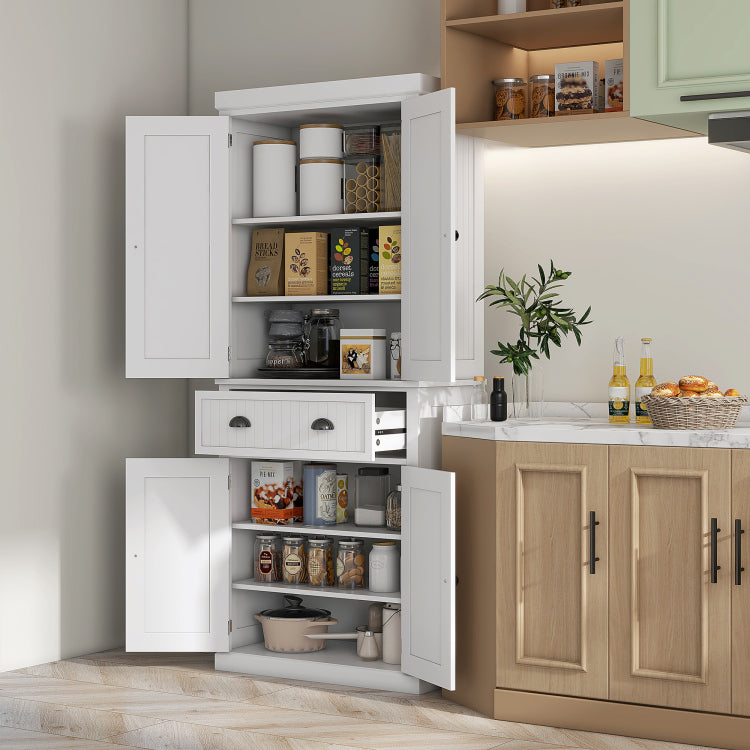 Homcom 72" Kitchen Pantry, Tall Storage Cabinet, Freestanding Cupboard With Drawer, Doors And Adjustable Shelves, White