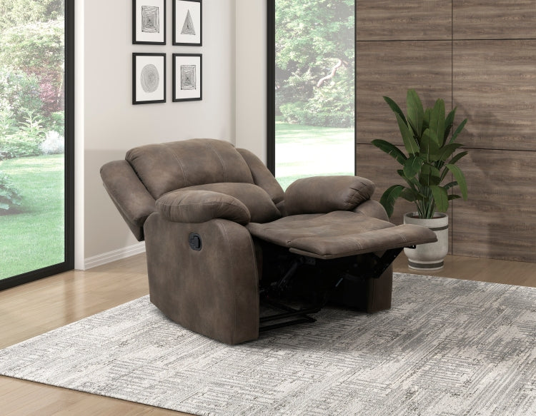 Modern Reclining Chair Brown Polished Microfiber Pillowtop Arms Solid Wood Frame 1Pc Living Room Furniture