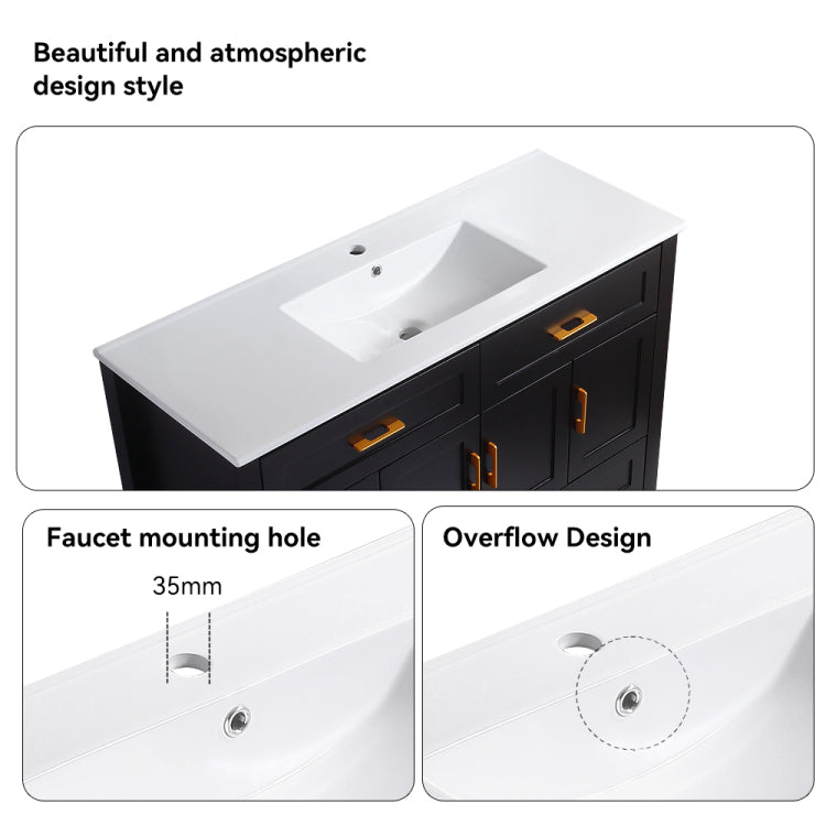 48" Black Bathroom Vanity With Ceramic Sink Combo, Abundant Storage Cabinet 4 Soft Close Doors And 4 Drawers