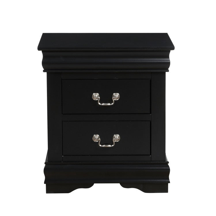 1Pc Traditional Classic Black Finish 2 Drawers Nightstand Wooden Bedroom Furniture