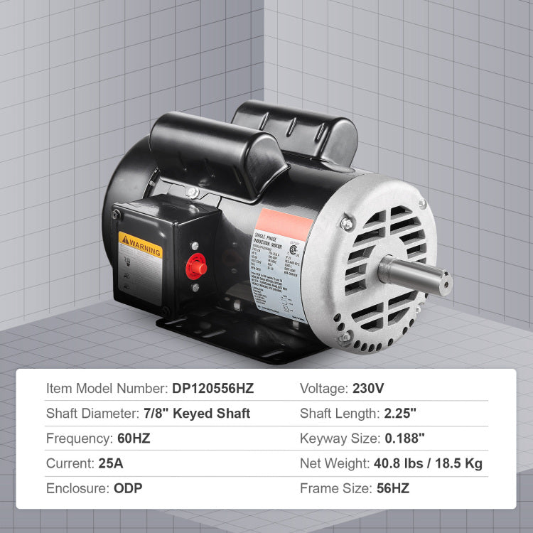 5Hp Air Compressor Electric Motor 230V 25A 3450Rpm 56Hz Frame Cw Ccw Rotation Factory Setting Is Ccw