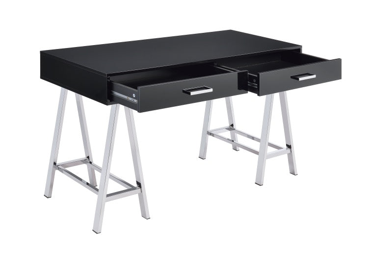 Black High Gloss And Chrome Writing Desk With Usb Port