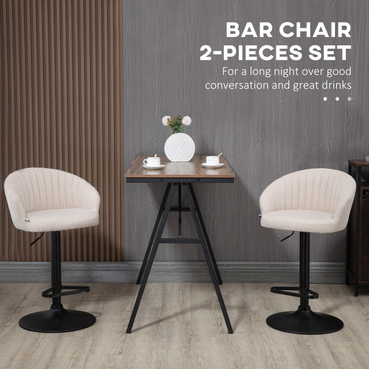 Homcom Adjustable Swivel Bar Stools Set Of 2, Linen Touch Fabric, Beige