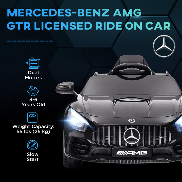 Qaba Mercedes Benz Amg Gtr Licensed 12V Kids Ride On Car, Battery Powered Kids Electric Car With Remote Control, Transport Wheels, Soft Start, Lights, Music, Horn & 3 Speeds For 3 6 Years, Black
