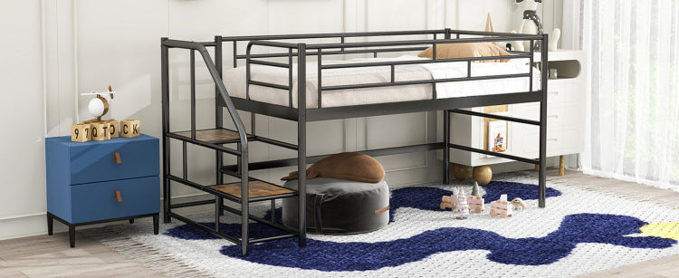 Mid Loft Bed With Storage Stairs, Twin, Black