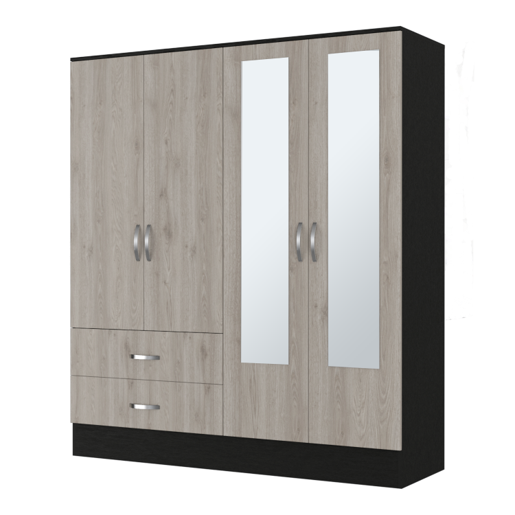 Florencia L Mirrored Armoire, Two Cabinets With Divisions,Black And Light Grey
