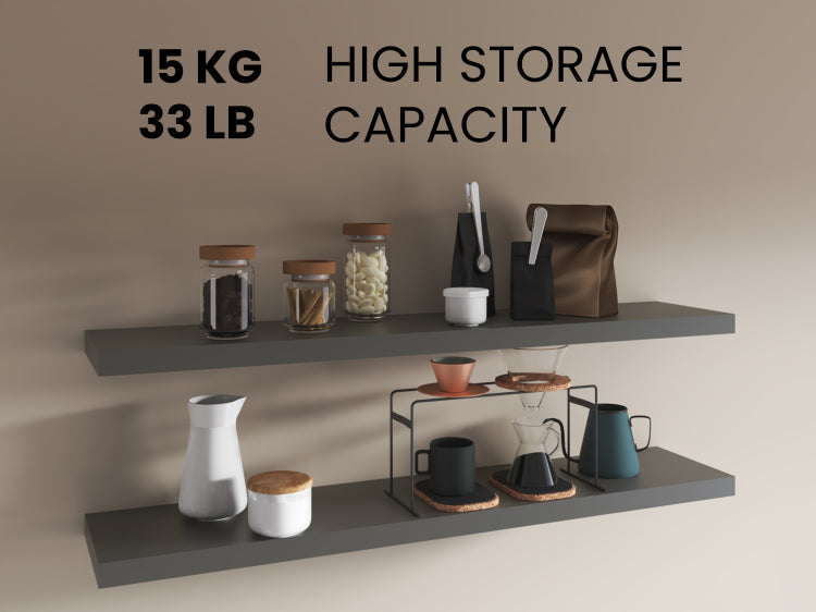 Floating Shelves 1.50" H, With 2 Shelf, Matt Gray
