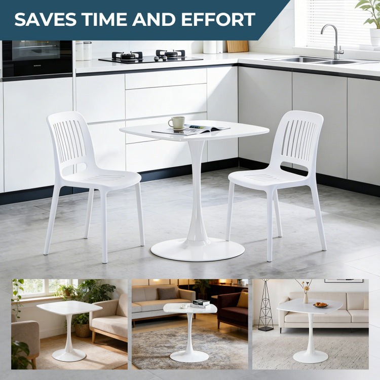 White Square Tulip Table For 2 3 Person, 24" Small Dining Table With Metal Pedestal Base, Modern Kitchen Table For Small Space, Apartment, Bistro, Cafe, Office & Living Room, Matte White Mdf Top