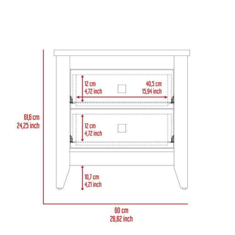 Nightstand 24"H, Two Drawers, Four Legs, Superior Top, White