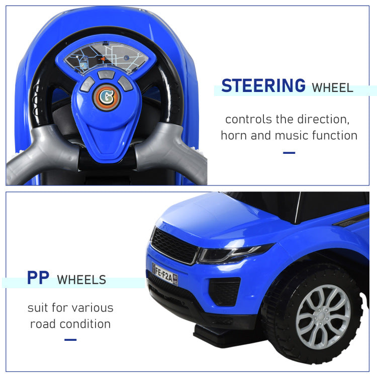 Aosom 2 In 1 Push Cars For Toddlers Kid Ride On Push Car Stroller Sliding Car With Horn Music Light Function Secure Bar Ride On Toy For Boy Girl 1 3 Years Old Blue