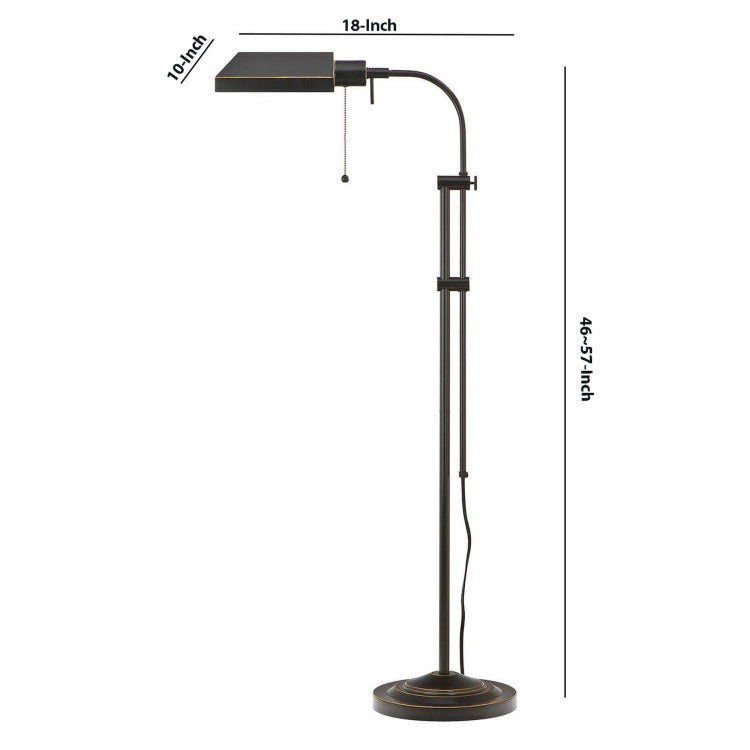 Metal Rectangular Floor Lamp With Adjustable Pole, Dark Bronze