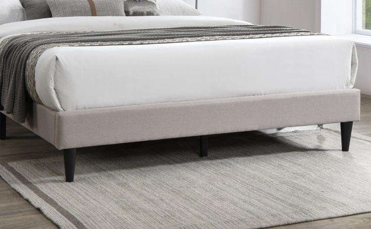 Modern Vintage 1Pc Full Size Bed Light Brown Burlap Fabric Nailhead Trim Accents Headboard Bedframe