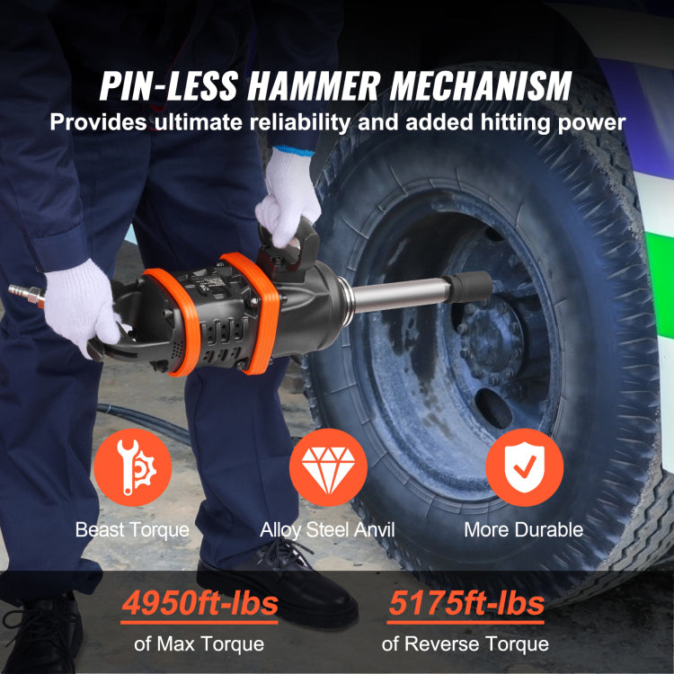 1 Inch Air Impact Wrench, Up To 5175 Ft Lbs Beast Reverse Torque Output Pneumatic Impact Gun W 8 Inch Extended Anvil For Repairs And Maintenance Of Heavy Duty Machinery Semi Truck Bus