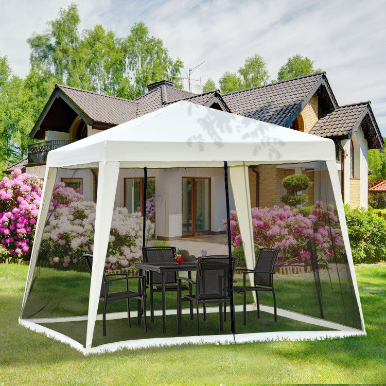 Outsunny 10'X10' Outdoor Canopy Tent, Slant Leg Sun Shelter With Mesh Sidewalls, Patio Tents For Parties, Cream White