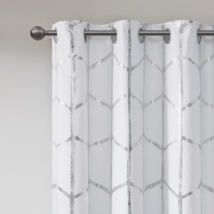 Total Blackout Metallic Print Grommet Top Curtain Panel Only 1 Pc Panel