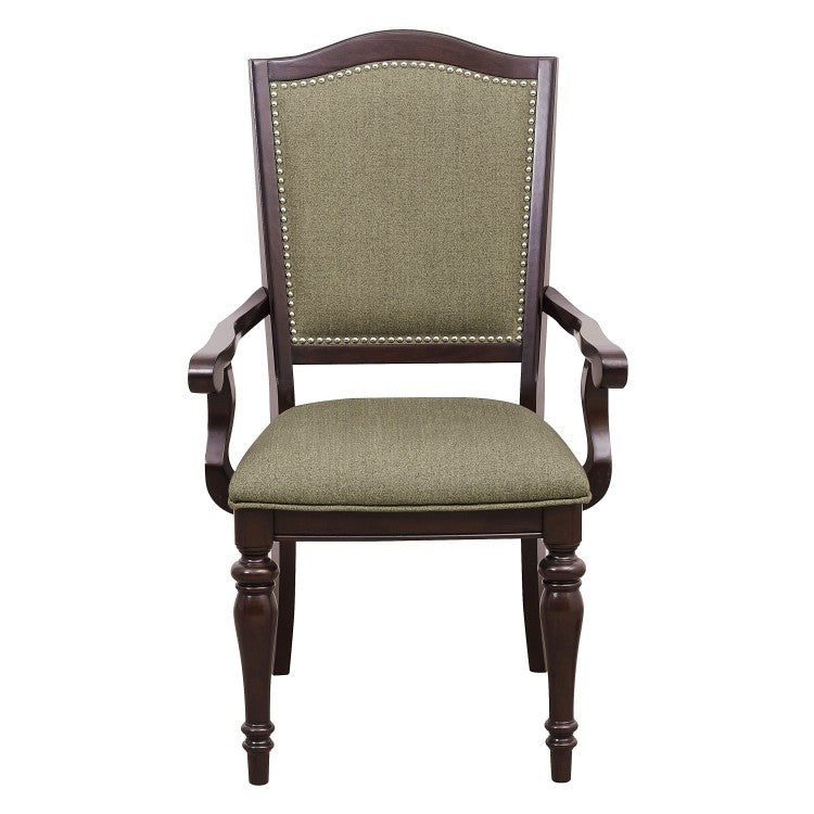 Dark Cherry Finish Armchairs Set Of 2 Upholstered Seat And Back Nailhead Trim Wooden Furniture Armrest Chairs Set