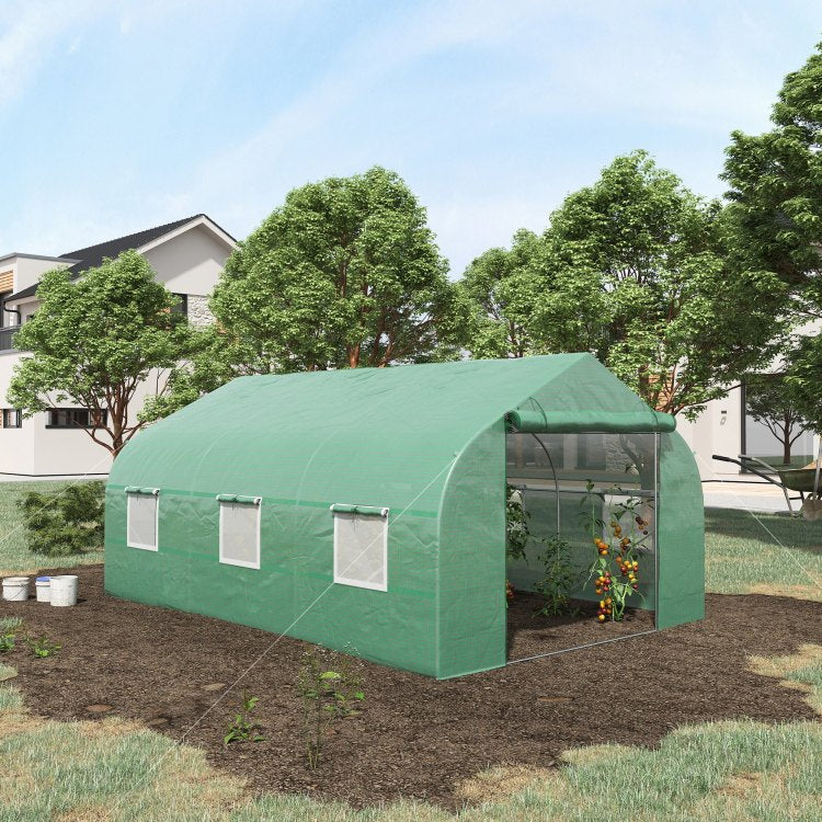 Outsunny 11.5' X 10' X 7' Walk In Greenhouse, Tunnel Green House With Zippered Mesh Door And 6 Mesh Windows, Gardening Plant Hot House With Galvanized Steel Frame, Green