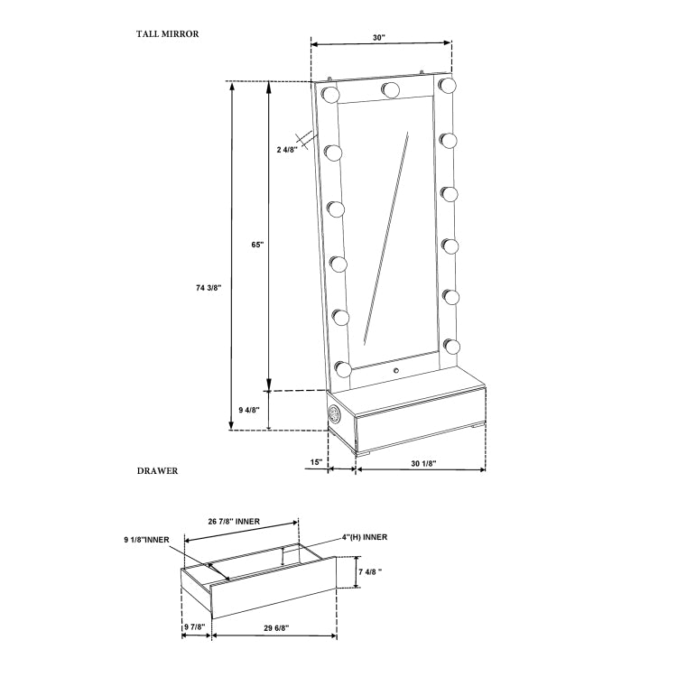 Lorena Grey Tall Mirror With Drawer And Speakers