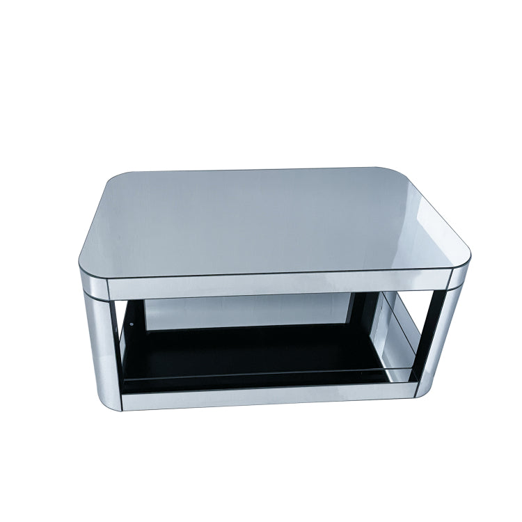 Baked Curved Mirror Coffee Table For Living Room, Modern Glass Coffee Table With Glass Top, Rectangular Center Table Premium Furniture
