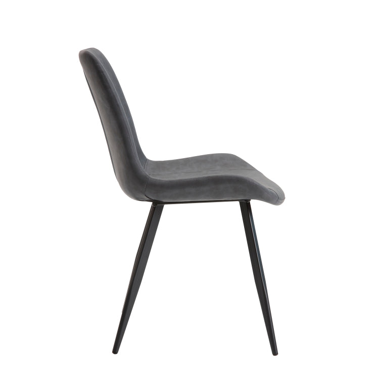 Modern Design Dining Chairs 2Pc Set Gray Faux Leather Upholstery Black Metal Legs Kitchen Dining Furniture