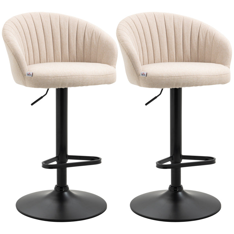 Homcom Adjustable Swivel Bar Stools Set Of 2, Linen Touch Fabric, Beige