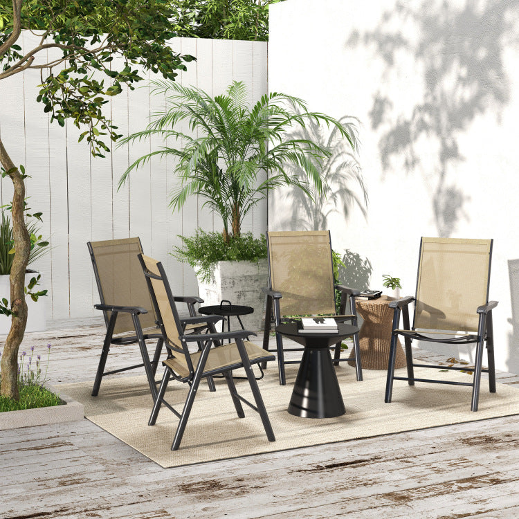 Outsunny Set Of 4 Patio Folding Chairs, Stackable Outdoor Sling Patio Dining Chairs With Armrests For Lawn, Camping, Dining, Beach, Metal Frame, No Assembly, Light Mixed Brown
