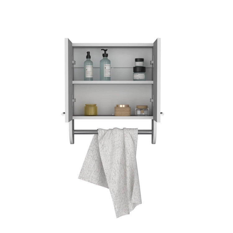 Optim Medicine Cabinet With Towel Holder 17.4" Wide Medice Cabinet Organizer With Two Interior Shelves And Tower Holder For Bathroom, Kitchen, Mudroom