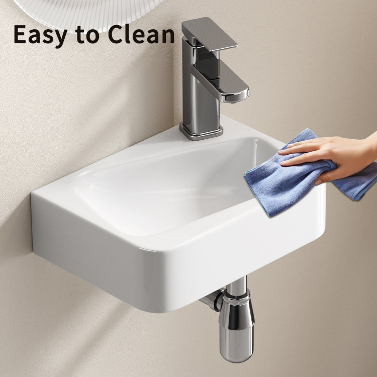 Floating Bathroom Sink Wall Mounted Rectangle Vessel Sink 14" X 10" Small Modern Bathroom Wall Hung Sink White Porcelain Ceramic Vessel Vanity Sink With Faucet &Drain