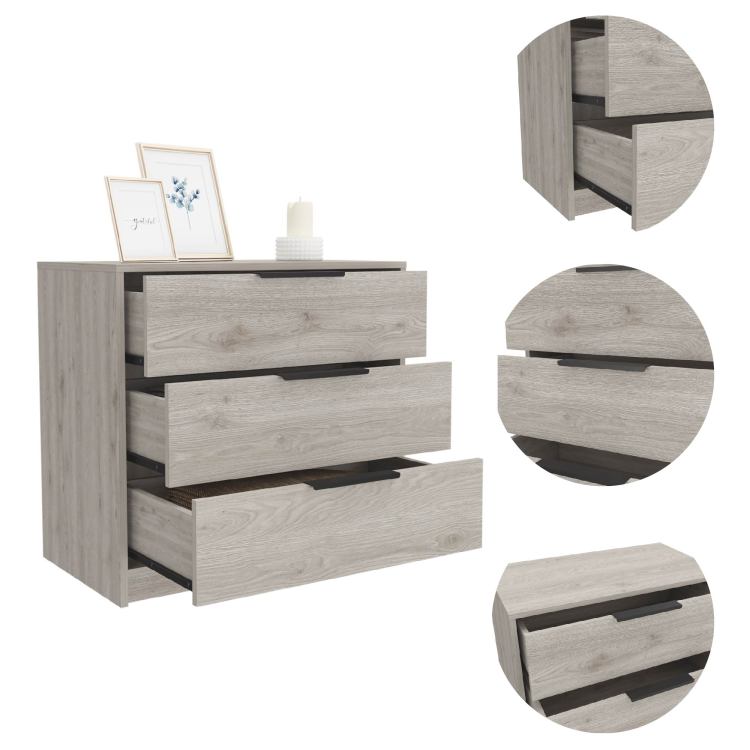 Kaia 3 Drawers Dresser, Superior Top Light Gray