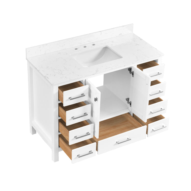 48'' Bathroom Vanity, Freestanding Vanity With Top, Solid Wood Frame Bathroom Storage Cabinet