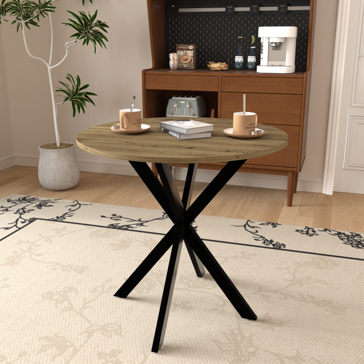31.5 Inch Round Dining Table, Small Circle Kitchen Table With Metal Black Legs For 2 4 People,Modern Dining Room Table, Brown Only Table