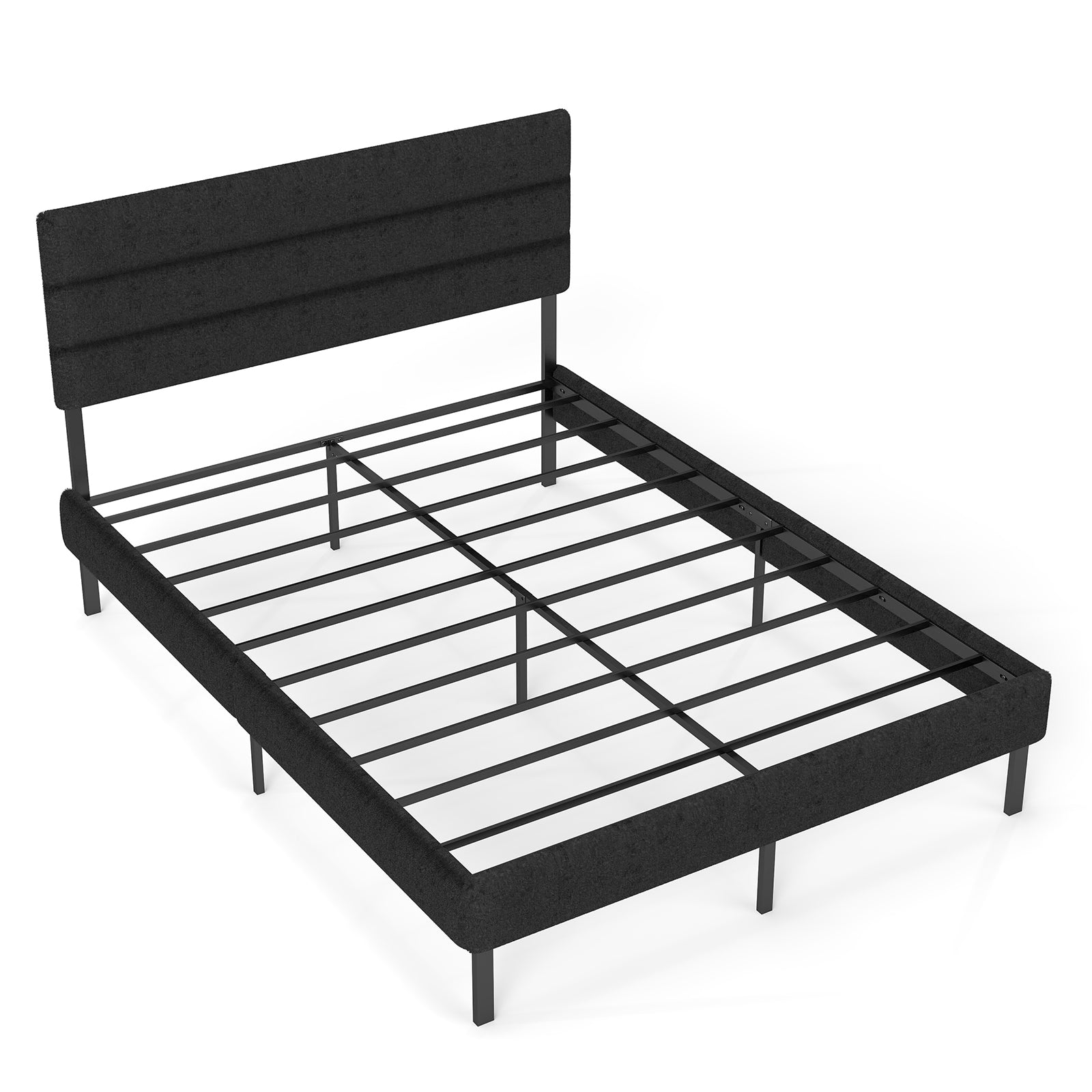 Full Size Upholstered Platform Bed Frame 14'' Underbed Storage, Linen Headboard, No Box Spring Needed