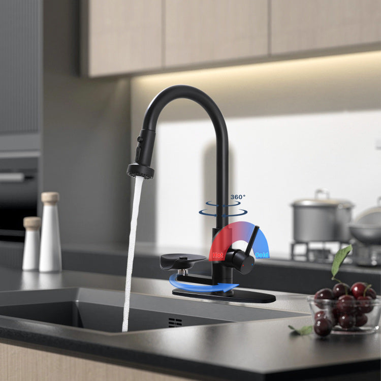 3 In 1 Kitchen Faucet With Press Type Glass Rinser, High Arc Pull Down Sprayer Faucet, 3 Function Spray Mode, Matte Black Finish, For Modern Kitchen Sink