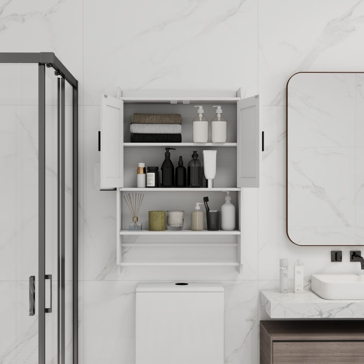 Bathroom Wall Cabinet With Doors,Adjustable Shelf,Towel Bar And Paper Holder, Over The Toilet Storage Cabinet, Medicine Cabinet For Bathroom White
