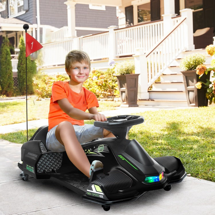 Aosom 12V Electric Go Kart, 5 Mph Drifting Car, Battery Powered Ride On Toy Outdoor With Slow Start, Music, Colorful Lights, For 8 12 Years Old, Black