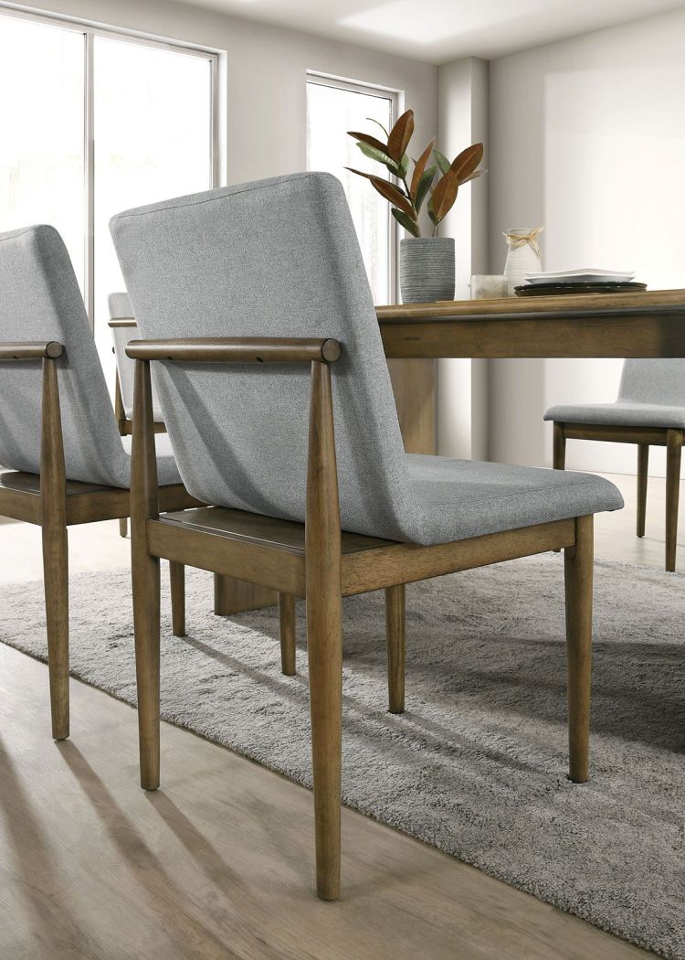 Natural Tone Frame Light Gray Fabric Set Of 2Pc Side Chairs Dining Room Furniture Chair Upholstered Seat