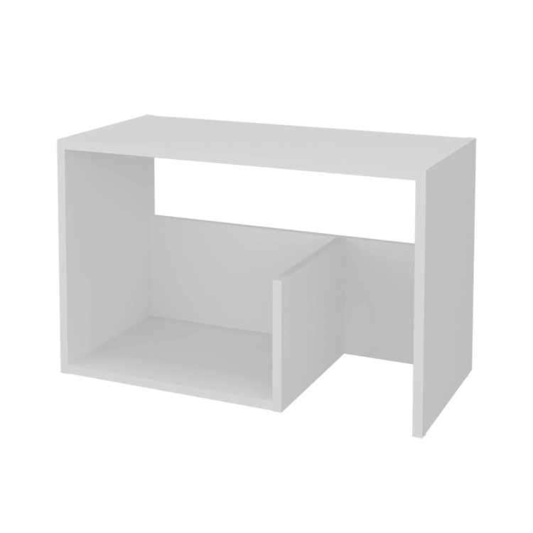 White Side Table In Melamine With Open Storage