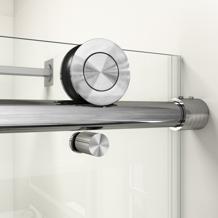56" 60" W X 76" H Single Sliding Shower Door, Frameless Bathroom Sliding Door With 1 4" 6Mm Tempered Glass For Walk In Shower, Brushed Nickel Cm 25D06 60Bnx