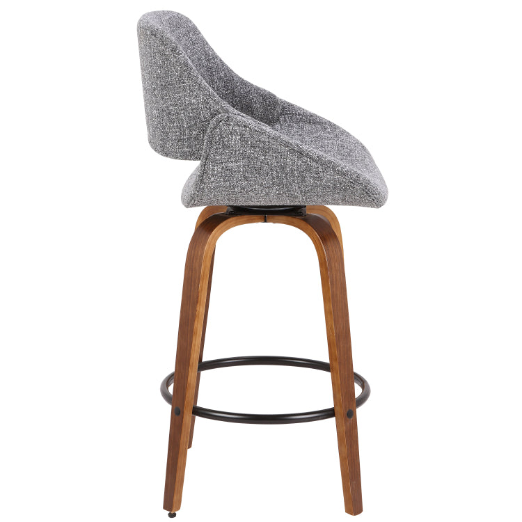 Mid Century Modern Counter Stool In Walnut And Grey Noise Fabric