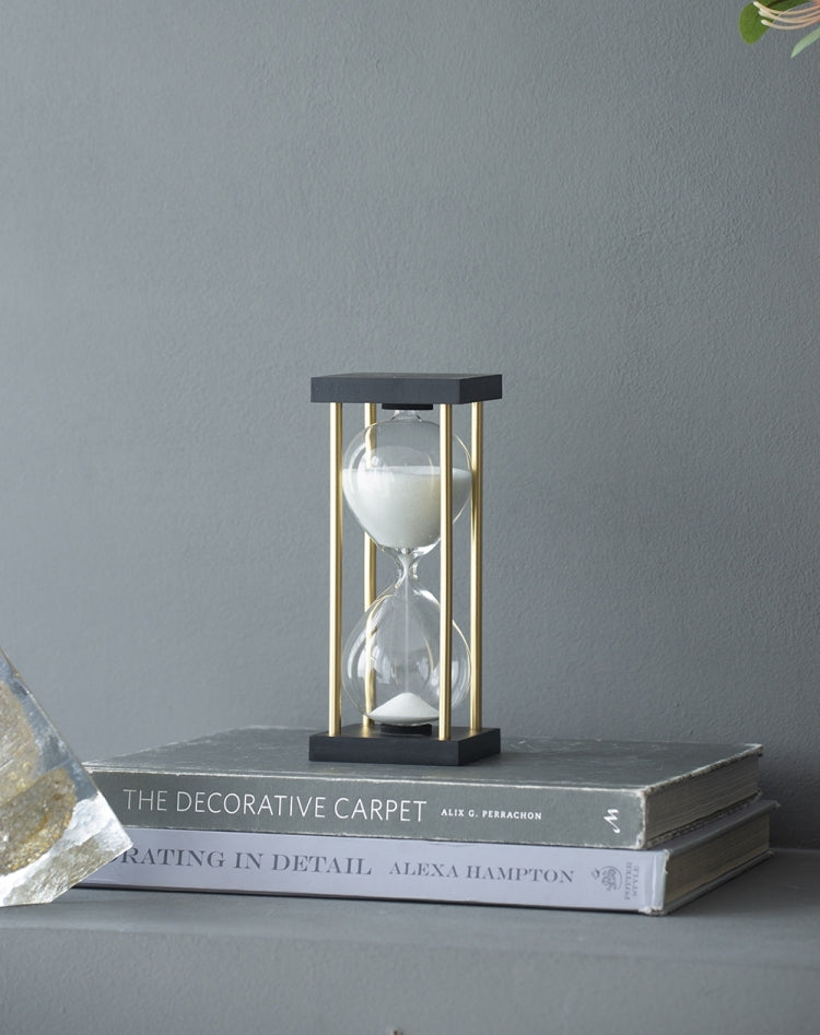 Set Of 2, 3X3X7" Spellman 15 Minute Hourglass With Metal Frame, White