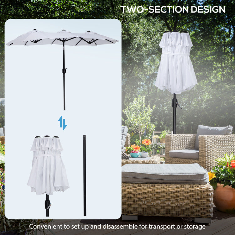 Outsunny Double Sided Patio Umbrella 9.5' Large Outdoor Market Umbrella With Push Button Tilt And Crank, 3 Air Vents And 12 Ribs, For Garden, Deck, Pool, White