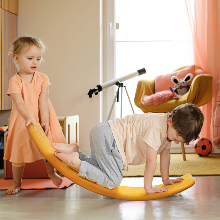 Qaba Kids 32" Balance Board, Wobble Board For Kids Toddlers, Curvy Rocker Board, Preschool Learning Montessori Waldorf Toy For Ages 3 6 Years Old, Orange
