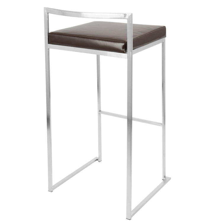 Contemporary Stackable Barstool With Brown Faux Leather Set Of 2
