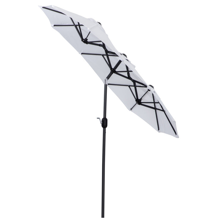 Outsunny Double Sided Patio Umbrella 9.5' Large Outdoor Market Umbrella With Push Button Tilt And Crank, 3 Air Vents And 12 Ribs, For Garden, Deck, Pool, White