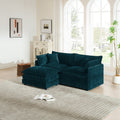 Chenille Two Seater Sofa With 1 Footrest, 2 Seater L Shaped Sectional With Ottoman,Loveseat With Ottoman For Small Living Space,Blue Chenille