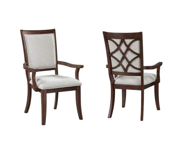 Traditional Dining Armchairs Set Of 2Pc, Cherry Finish Wooden Beige Upholstered Seat Formal Chairs Dinng Room Furniture