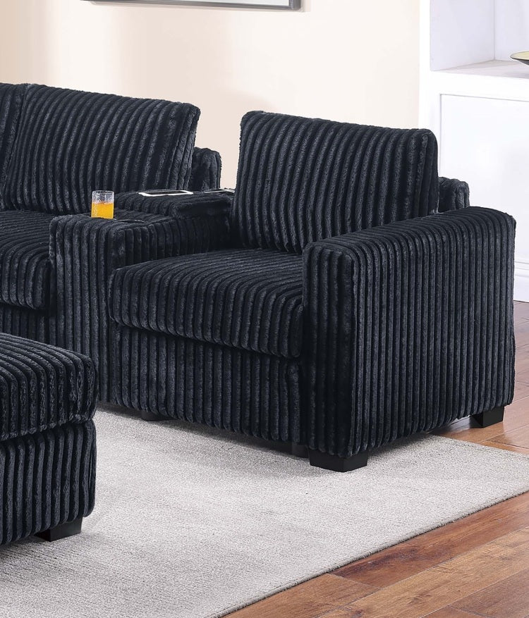 Contemporary Style L Shaped 4Pc Sectional Set Usb Cup Holder Loveseat Cushion Back Plastic Legs Cocktail Ottoman Square Arms Black Finish Primary Living Room