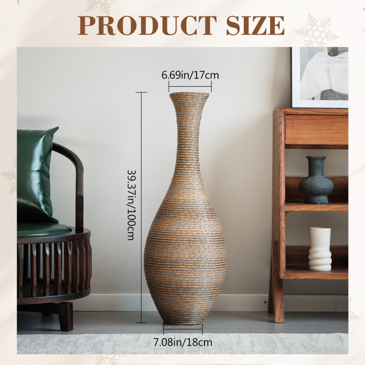Hand Woven Pvc Rattan Floor Vase, 39.37 Inch Tall Decorative Vase For Home Decor, Beigegreytwo Tone Farmhouse Vase For Living Room, Bohemian & Coastal Style