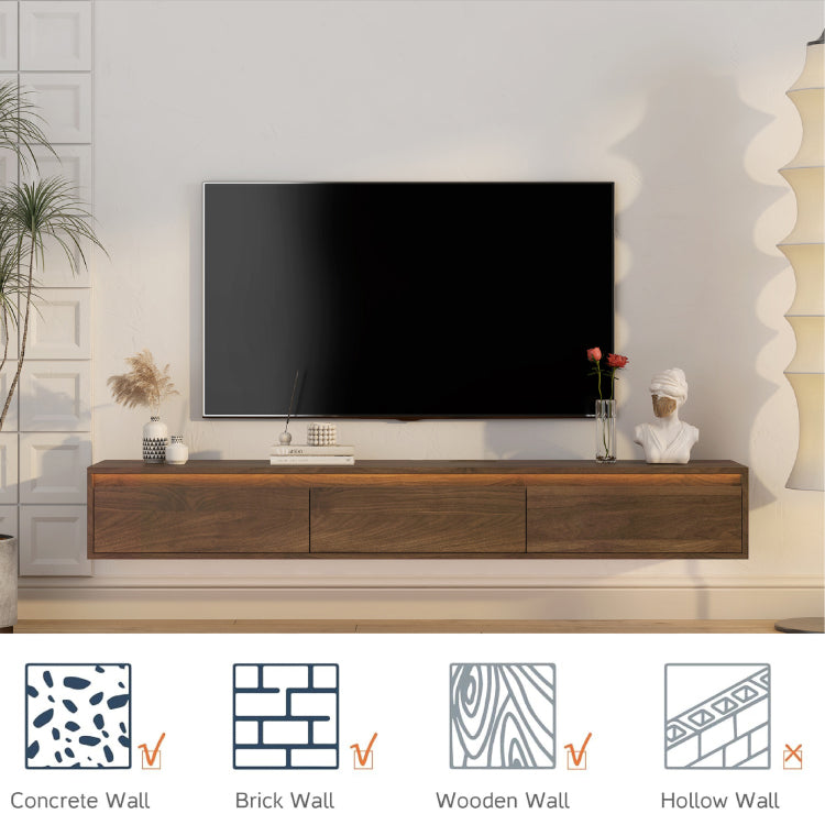 Floating Tv Stand, Wall Mounted Tv Shelf With Led Lights & Power Outlet,Cabinet For Wood Tv Stands For Living Room